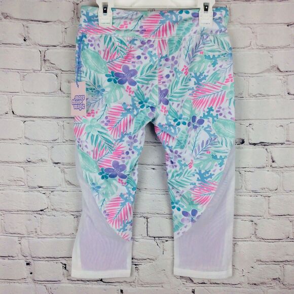 More Than Magic Girls Sz S(6/6x) Capri Leggings Floral w/Mesh Insert Gymnastics - Picture 5 of 6